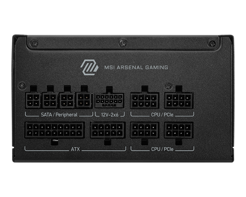 Fuente de Poder 1000W 80+Gold MSI MAG A1000GLS PCIE5 . 1x 24pin, 4x 8pin CPU, 2x 8pin PCIE, 1x 12VHPWR, Color Negro