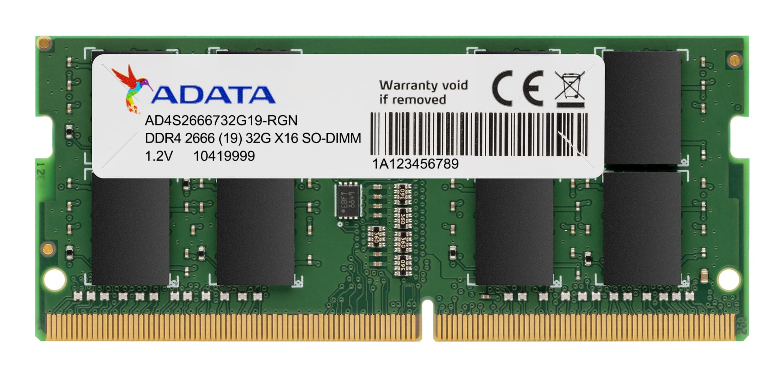 Memoria RAM DDR4 SO-DIMM 8GB 2666MHz CL19, Adata, Color Verde. AD4S26668G19-SGN - imagen 1