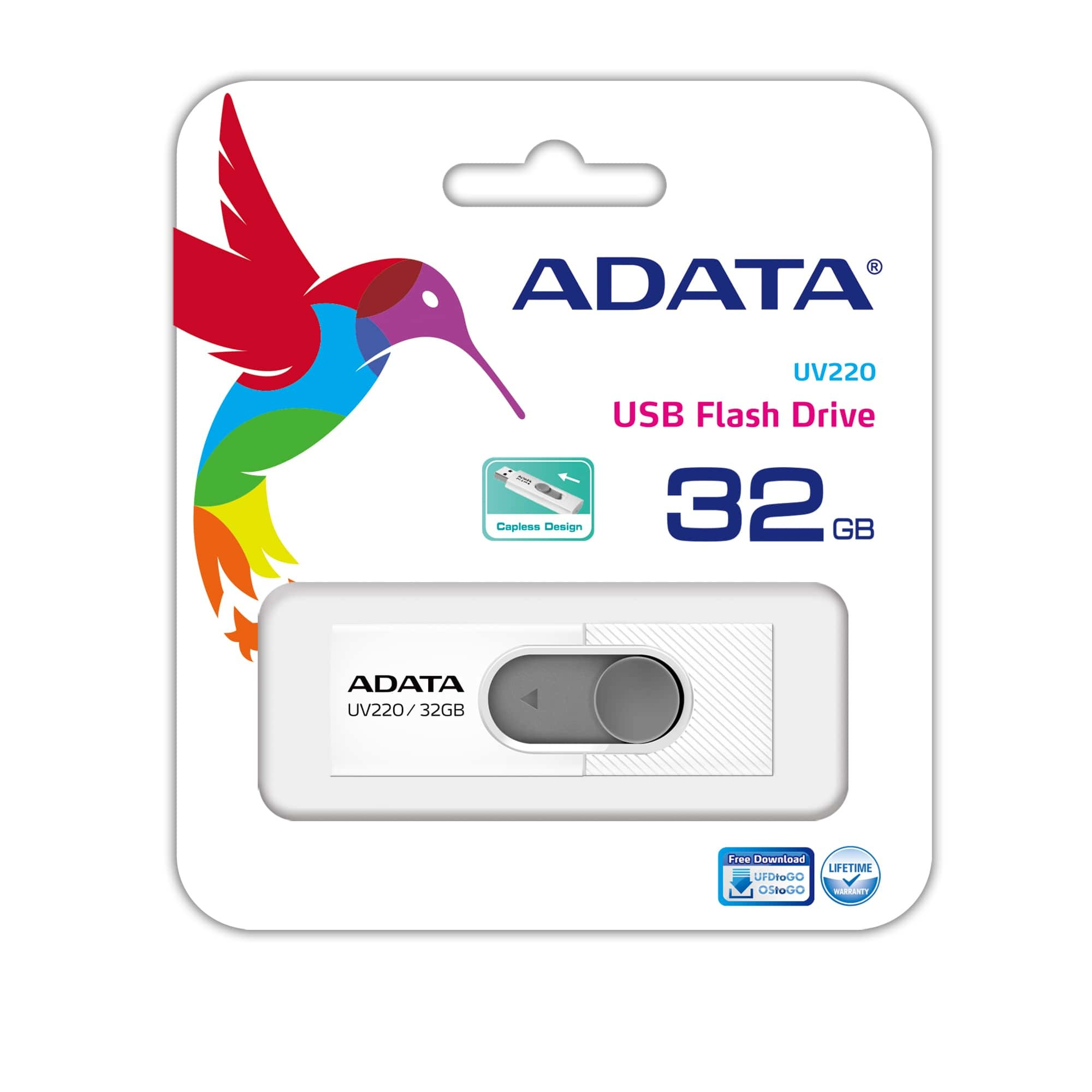 MEMORIA USB ADATA UV220 - COLOR BLANCO, 32 GB, USB 2.0