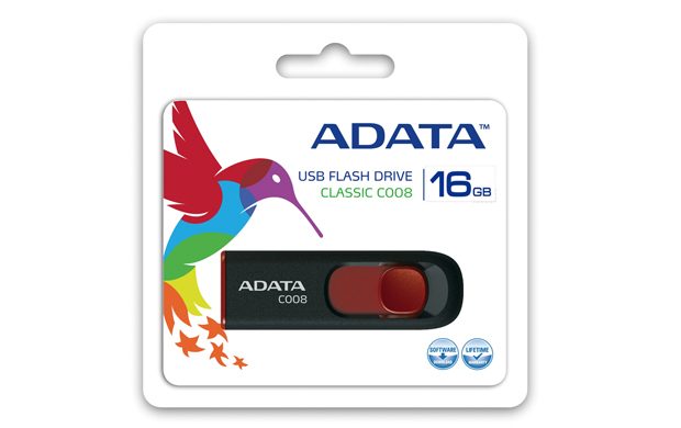 Memoria USB-A 16GB Adata C008, USB 2.0, Color Negro/Rojo - imagen 2