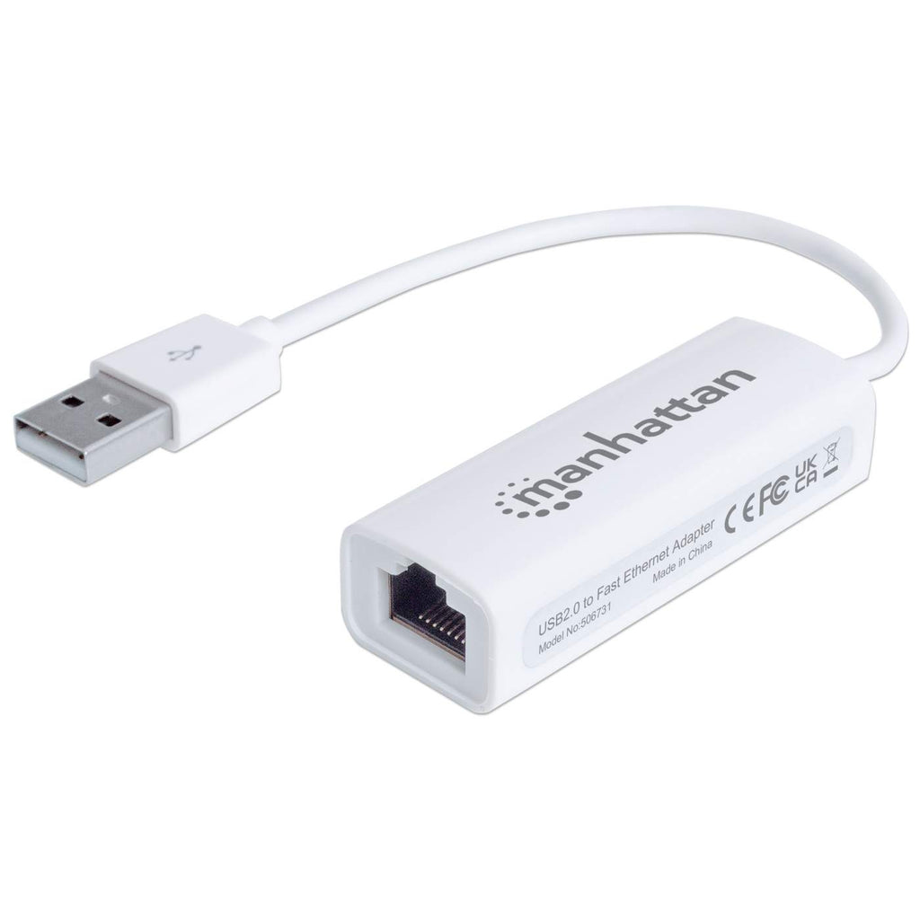 Adaptador Ethernet 10/100 de USB-A a RJ45 Manhattan 506731, Color Blanco