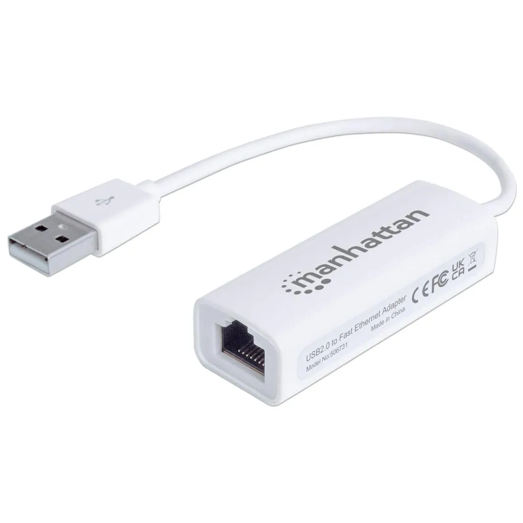 Adaptador Ethernet 10/100 de USB-A a RJ45 Manhattan 506731, Color Blanco - imagen 1