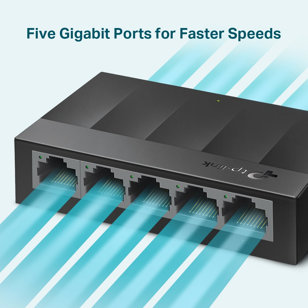 Switch 5 Puertos Gigabit p/Escritorio Tp-Link LS1005G, Caja de Plastico, Color Negro