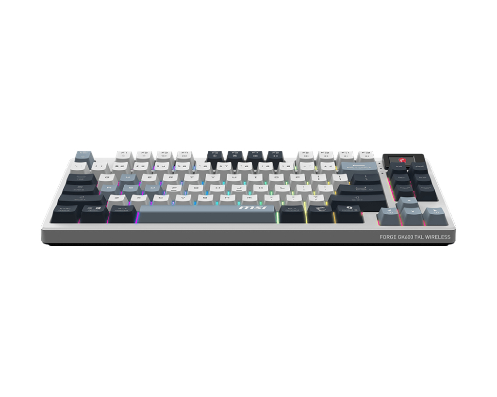 Teclado Inalámbrico MSI Forge GK600 TKL SKY, Hot Swap, Switches Lineales, RF 2.4GHz + BT, Color Blanco/Azul, Ingles