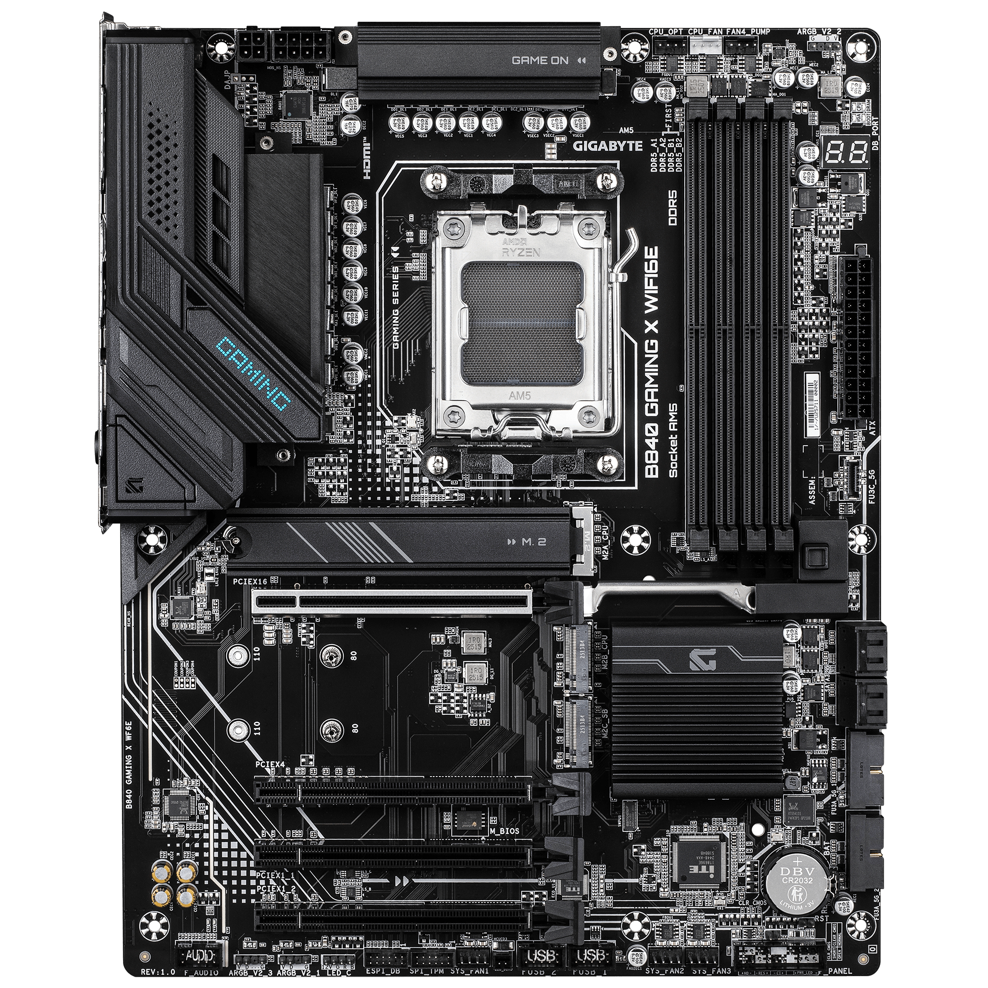 MotherBoard AM5 ATX Gigabyte B840 GAMING X WIFI6E, 256GB RAM DDR5 Max, 2 M.2 PCIE 4 + 1 M.2 PCIe 3.0, Wi-Fi 6E + BT 5.3