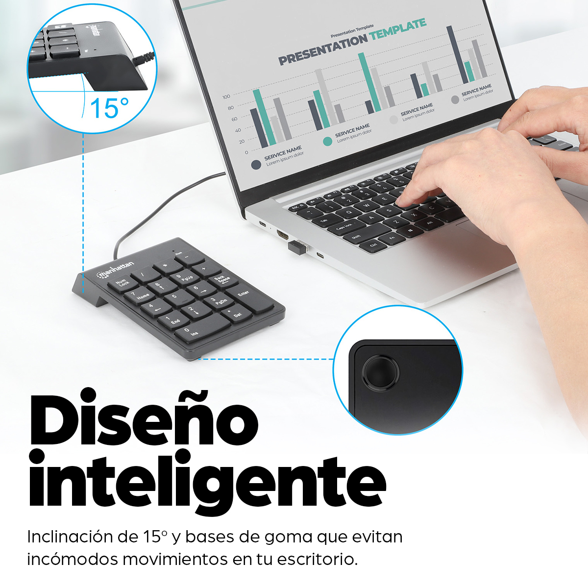 Teclado Numerico Alámbrico Manhattan 176354, USB-A, Color Negro