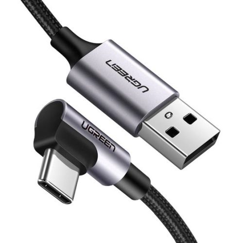Cable USB-C a USB-A 2m Ugreen 50942, Hasta 60W, 480Mbps, Conector a 90°, Cubierta de Nylon