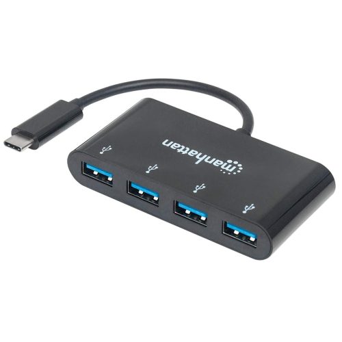 HUB USB C MANHATTAN 162746, USB C, Negro, 4 puertos