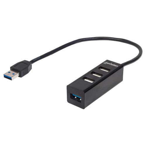 Hub USB-A 3.0 Manhattan 163828, 1x USB-A 3.0, 3x USB 2.0. Plastico, Color Negro
