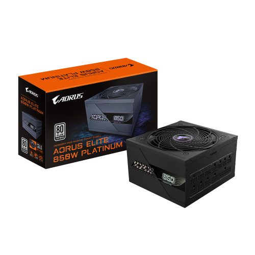 Fuente de Poder 850W 80+Platinum AORUS ELITE P850W. 1x 24pin, 2x 8pin CPU, 6x 8pin PCIE, 1x 12VHPWR, Color Negro