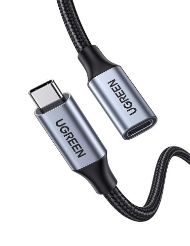 Extensión USB-C 3.1 Gen 2 Macho -  Hembra 1m Ugreen 30205, Hasta 100W, Cubierta de Nylon Trenzado, Color Negro