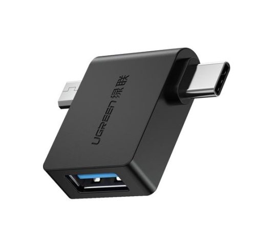 Adaptador OTG de Micro USB o USB-C Macho a USB-A 3.0 Hembra Ugreen 30453, Color Negro.