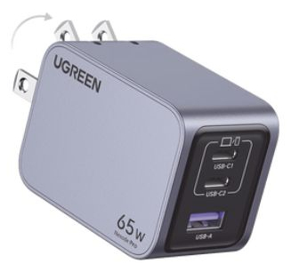 Cargador de Pared 65W Ugreen Nexode Pro 25870, 2 USB-C + 1 USB-A, GaN