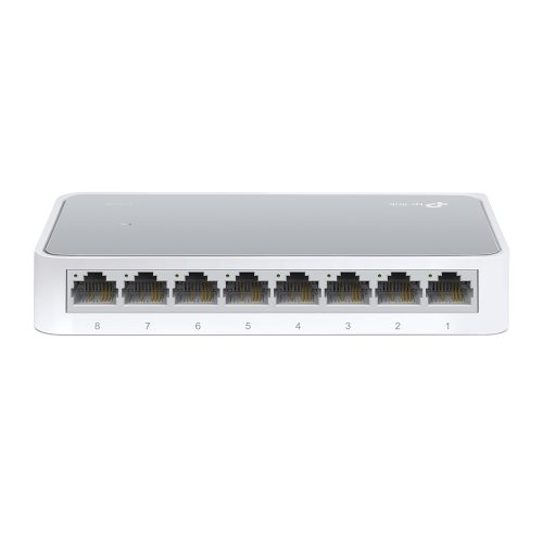 Switch 8 Puertos 10/100 p/Escritorio Tp-Link TL-SF1008D, Caja de Plastico, Color Balnco