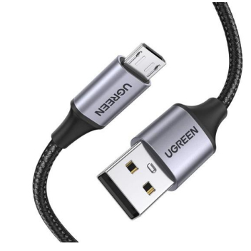 Cable de Datos y Energía Micro USB a USB-A 1m Ugreen 60146, Hasta 18W, Cubierta de Nylon Trenzado, Color Negro