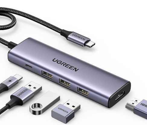 Ugreen HUB USB-C (Docking Station) 5 en 1 | HDMI 2.0 4K@30Hz | 3 USB-A 3.0 (5Gbps) | USB-C PD Carga 100W 15596
