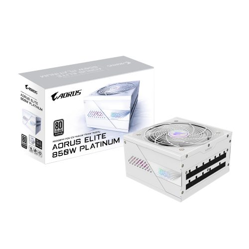 Fuente de Poder 850W 80+Platinum AORUS ELITE ICE P850W. 1x 24pin, 2x 8pin CPU, 6x 8pin PCIE, 1x 12VHPWR, Color Blanco