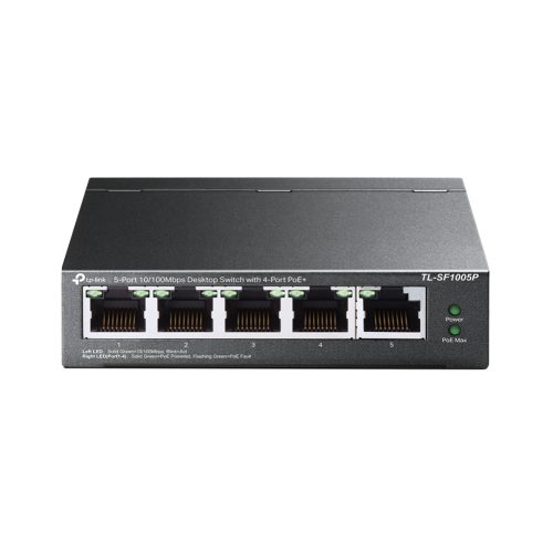 Switch 5 Puertos 10/100 PoE p/Escritorio Tp-Link TL-SF1005P, 4 Ptos PoE 15.4W y 100m por puerto, Caja de Metal