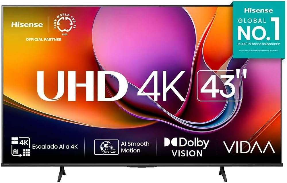 Televisor Hisense 43A65NV, 43 pulgadas, LED 4K UHD, 3840 x 2160 Pixeles, VIDAA SMART TV