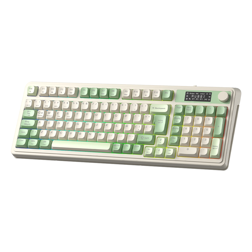 Teclado Aula S99 Pro, Membrana, Inalámbrico Tri-Modo, Pantalla y Knob, RGB, Color Verde - imagen 1