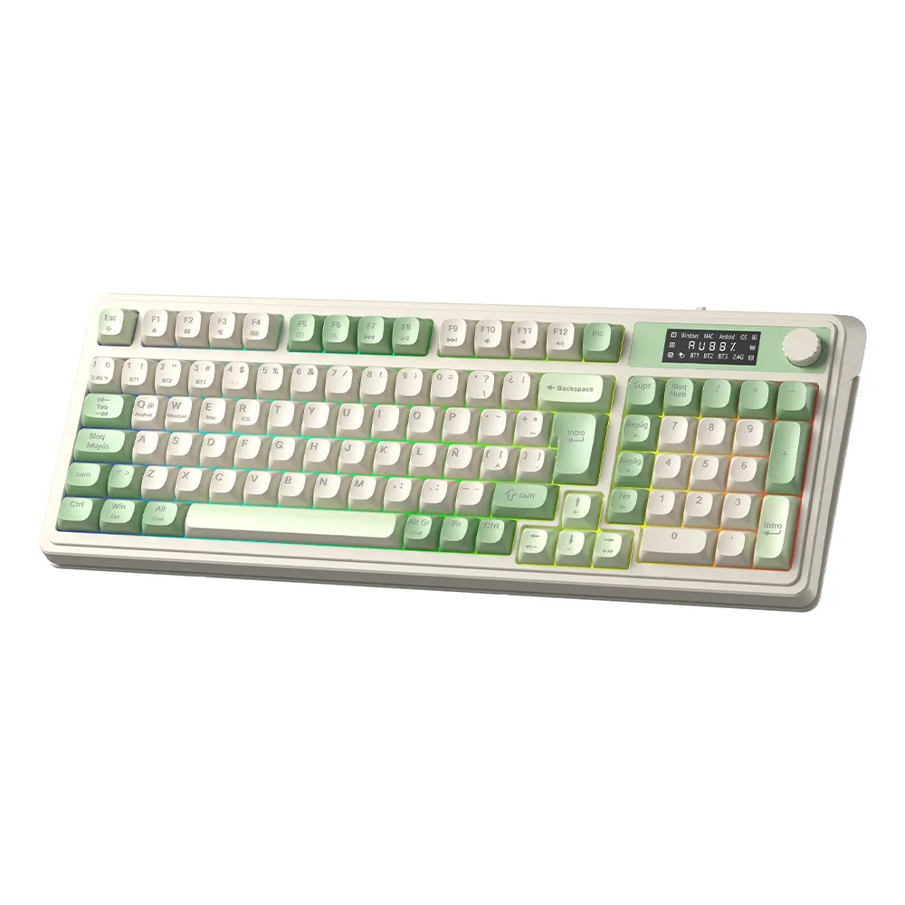 Teclado de Membrana Inalámbrico AULA S99 Pro, 96%, Tri-Modo BT/2.4GHz/USB-C, Pantalla y Perilla, Color Verde, Inglés - imagen 1