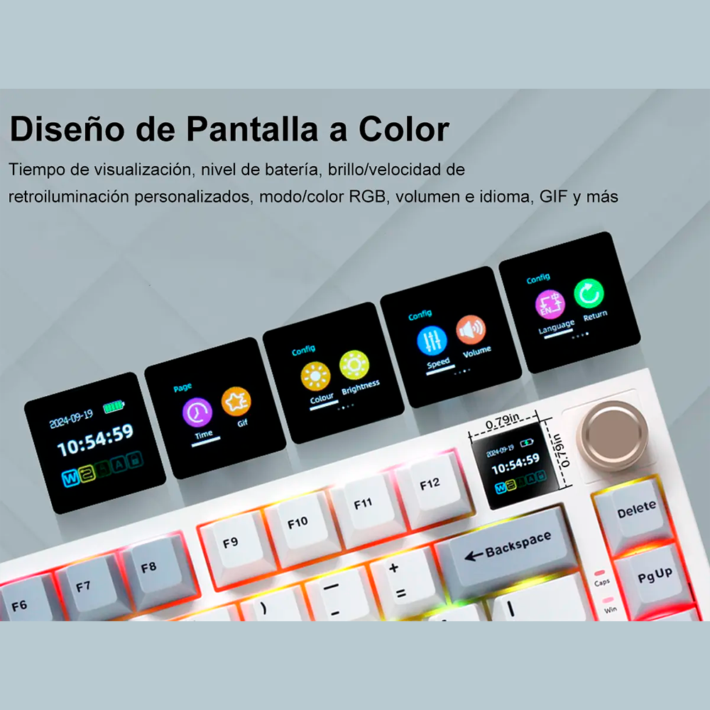 Teclado Mecánico Aula F75 Max, Inalámbrico Tri-Modo, Pantalla y Knob, Hot-Swap, RGB, Color Azul-Blanco - imagen 2