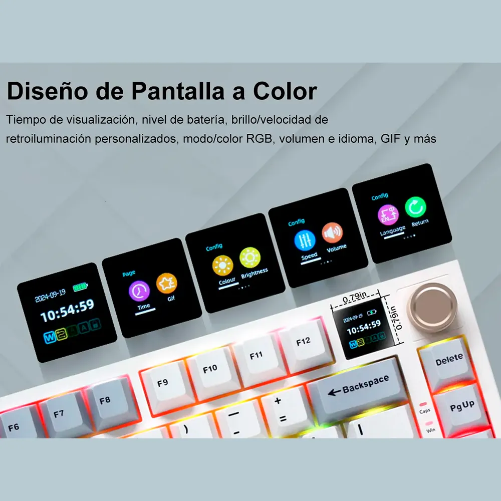 Teclado Mecánico Aula F75 Max, Inalámbrico Tri-Modo, Pantalla y Knob, Hot-Swap, RGB, Color Azul-Blanco - imagen 2