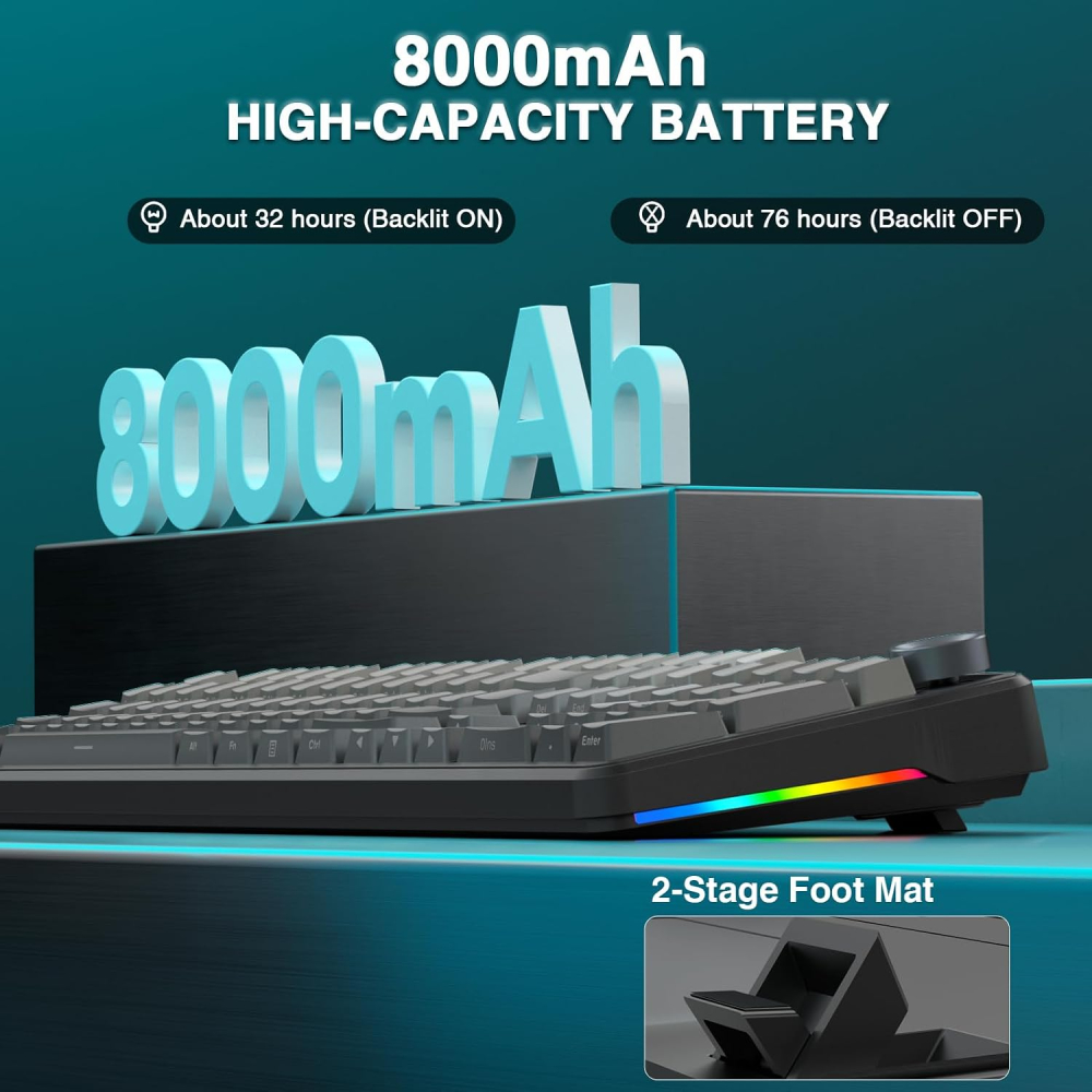 Teclado Mecánico Aula F108 Pro, Inalámbrico Tri-Modo, Pantalla y Knob, Switch LEOBOG Raindrop, RGB, Color Gris - imagen 5