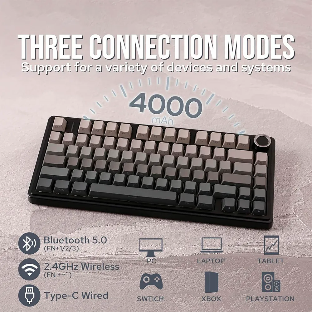 Teclado Mecánico Inalámbrico AULA F75, 75%, Tri-Modo BT/2.4GHz/USB-C, Switches Reaper, Color Negro Degradado, Español - imagen 1