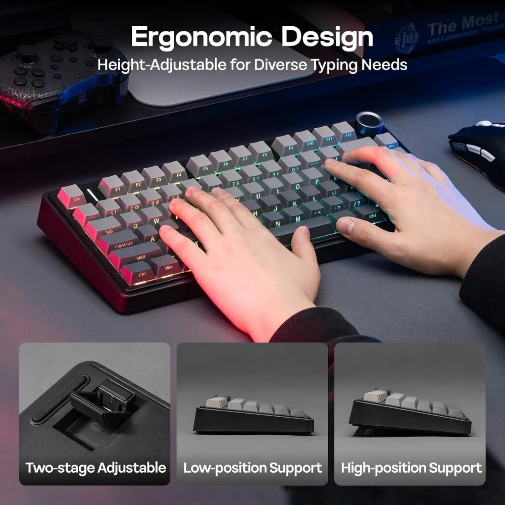 Teclado Mecánico Inalámbrico AULA F75, 75%, Tri-Modo BT/2.4GHz/USB-C, Switches Reaper, Color Negro Degradado, Español - imagen 7