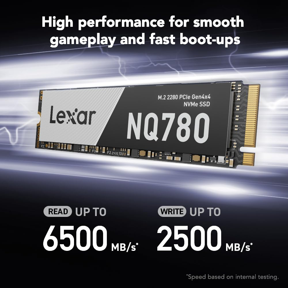 SSD M.2 2280 NVMe PCIe Gen4x4 Lexar NQ780 1TB, Lectura 6,500MB/s, Escritura 2,500MB/s - imagen 1