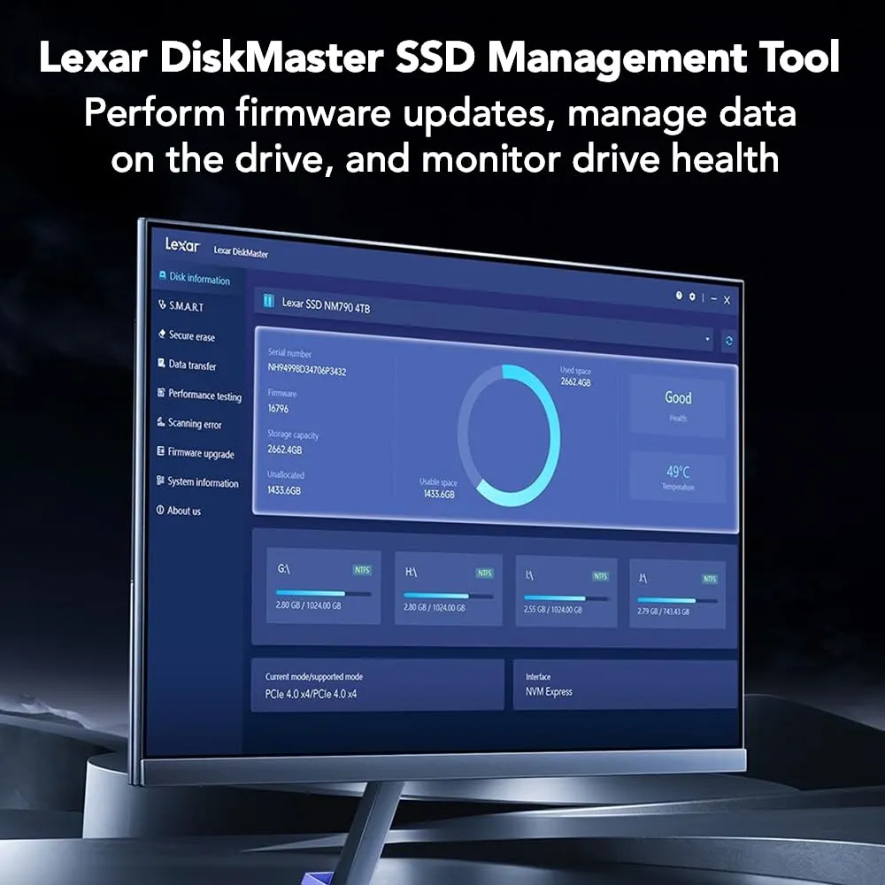 SSD M.2 2280 NVMe PCIe Gen4x4 Lexar NQ780 1TB, Lectura 6,500MB/s, Escritura 2,500MB/s - imagen 4