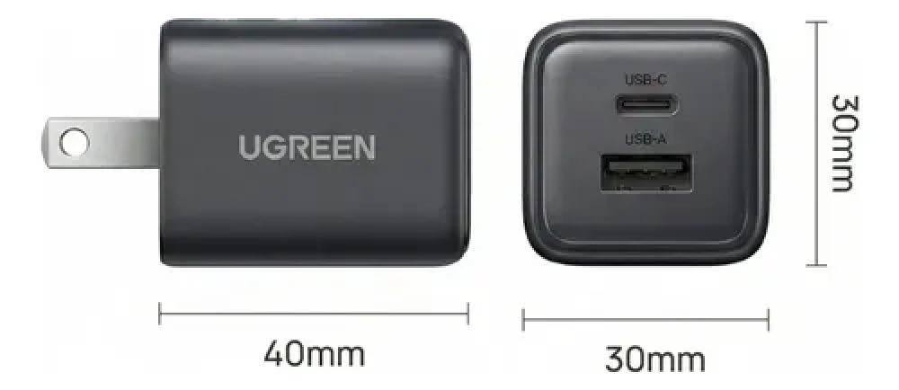 Cargador de Pared Ugreen X514, 20W GaN, Puertos USB-C y USB-A, Color Negro - imagen 3
