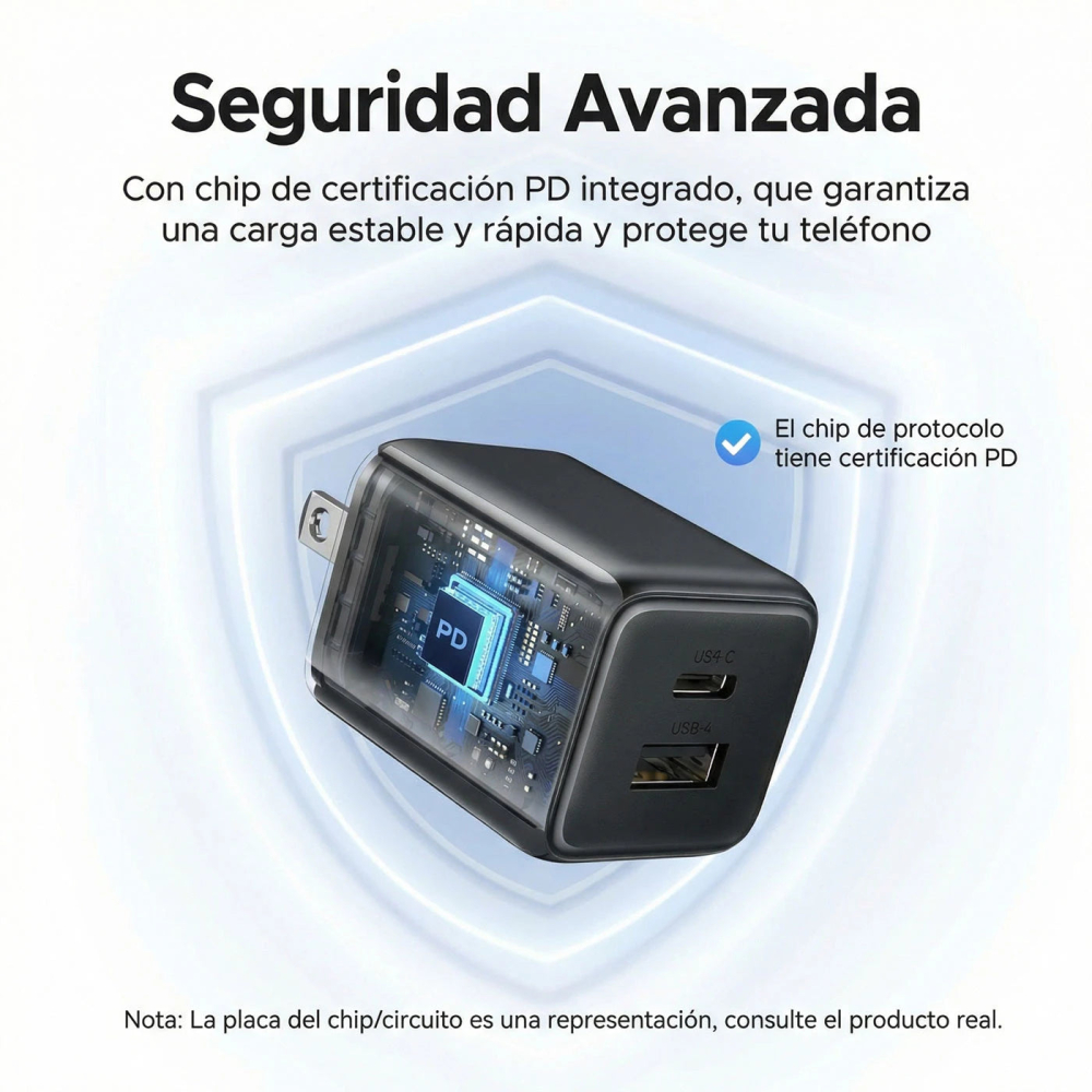 Cargador de Pared Ugreen X514, 20W GaN, Puertos USB-C y USB-A, Color Negro - imagen 4