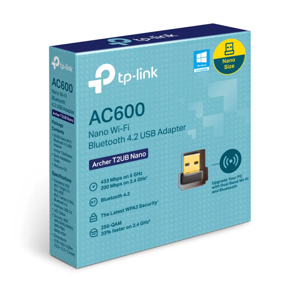 Adaptador de Wi-Fi USB-A TP-Link Archer T2UB Nano, 2.4GHz 200Mbps/5GHz 433Mbps + BT 4.2 - imagen 1