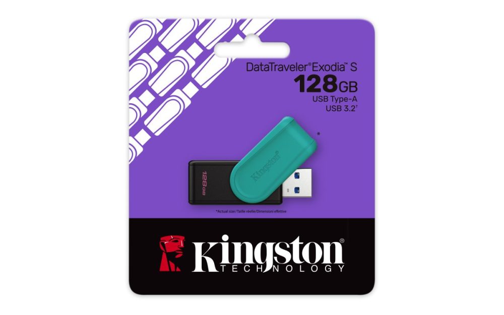 Memoria USB-A 128GB Kingston DataTraveler Exodia S, USB 3.2 Gen 1, Plastico, Color Negro/Turquesa - imagen 2