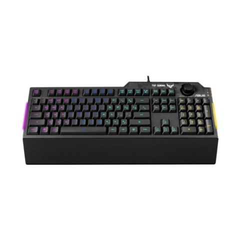 Teclado Alámbrico ASUS TUF Gaming K1, Membrana, RGB, Perilla de Volumen, Resistente a Derrames, Color Negro, Inglés