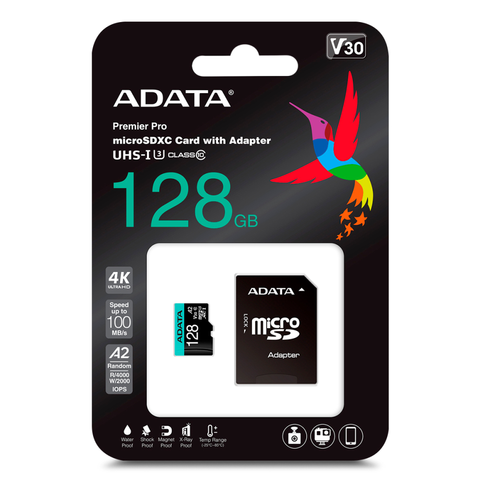Memoria Micro SDXC 128GB Adata Premier Pro, Clase 10, U3, V30, 100MB/s