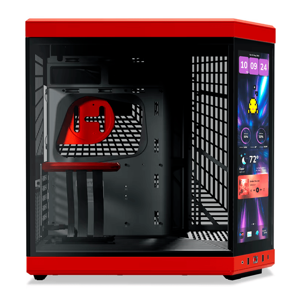 Gabinete E-ATX Hyte Y70 Touch Infinite, Incluye Riser para Grafica en Vertical, Radiador 360mm Max, Color Negro/Rojo