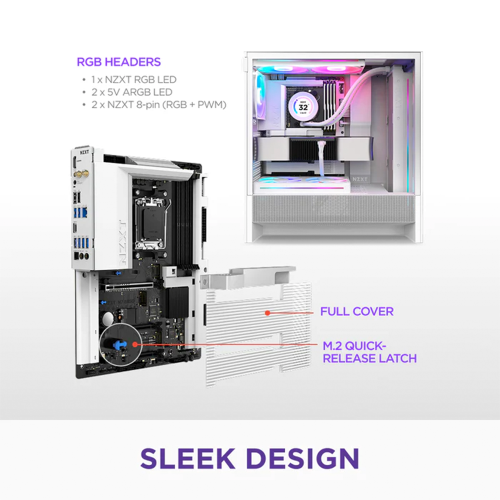 MotherBoard AM5 ATX NZXT B850 N7, 192GB RAM DDR5 Max, 1 M.2 PCIE 5 + 2 M.2 PCIE 4, Wi-Fi 6E + BT 5.2, Color Blanco