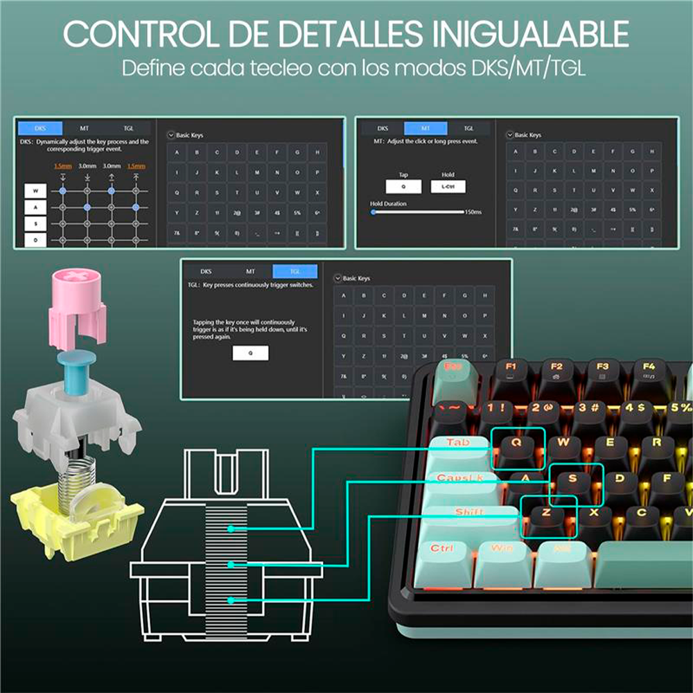 Teclado Alámbrico Redragon EISA MAGNETIC K686, 96%, Switches Magneticos, Negro/Verde