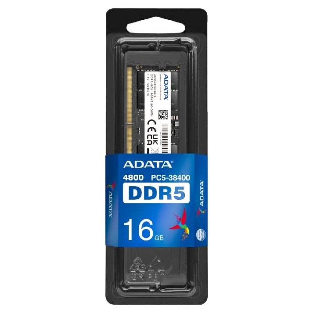 Memoria RAM DDR5 SO-DIMM 16GB 4800MHz, Adata, Color Negro. AD5S480016G-S