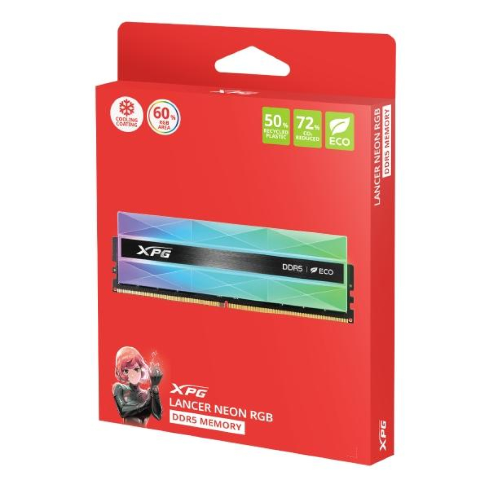 Kit de Memoria RAM DDR5 DIMM 32GB (2x16) 8000MHz CL38 XPG LANCER NEON RGB, Color Negro. AX5U8000C3816G-DCLANRSG