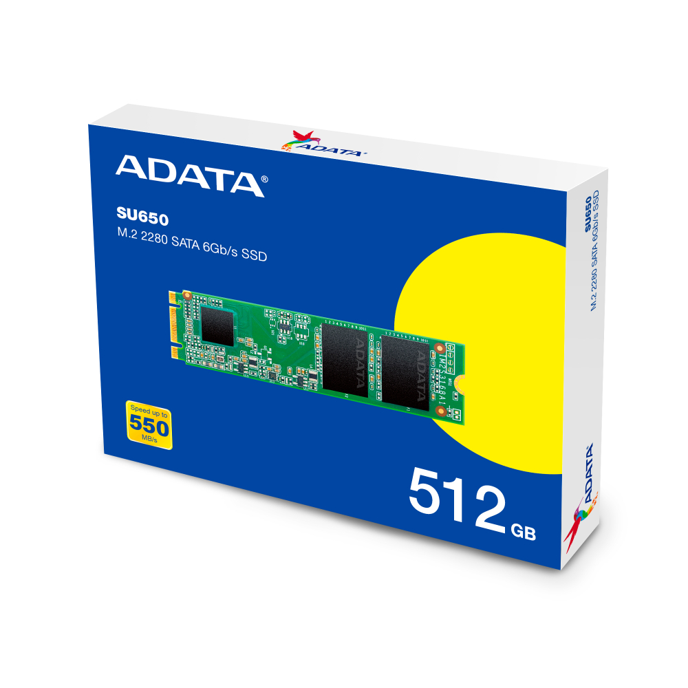 SSD M.2 SATA 512GB Adata SU650, Lectura 550MB/s Escritura 500MB/s. ASU650NS38-512GT-C