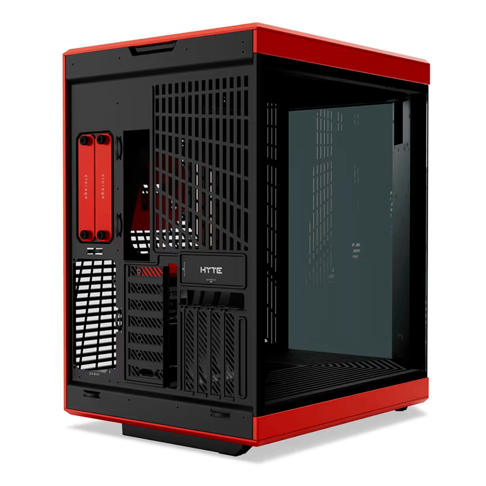Gabinete E-ATX Hyte Y70 Touch Infinite, Incluye Riser para Grafica en Vertical, Radiador 360mm Max, Color Negro/Rojo