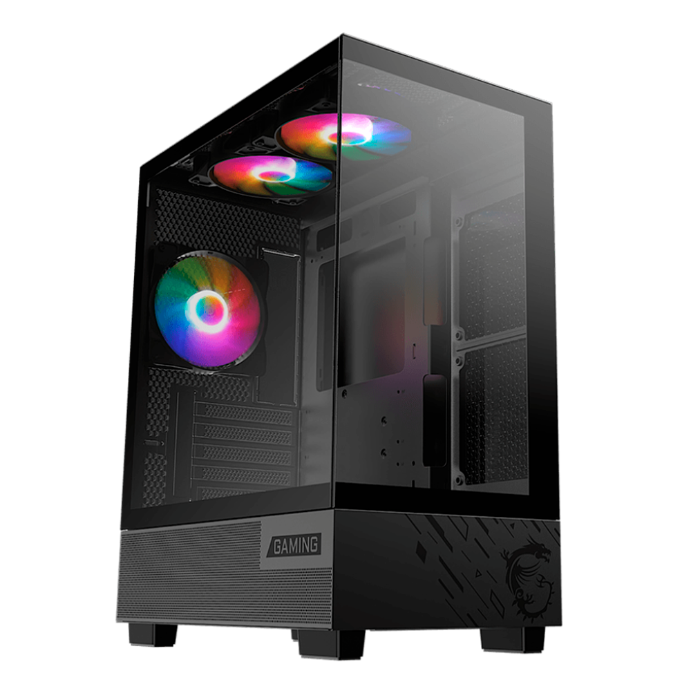 Gabinete Micro-ATX MSI PAG PANO M110A, Incluye 3 Fans 120mm RGB, Radiador 240mm Max,Color negro