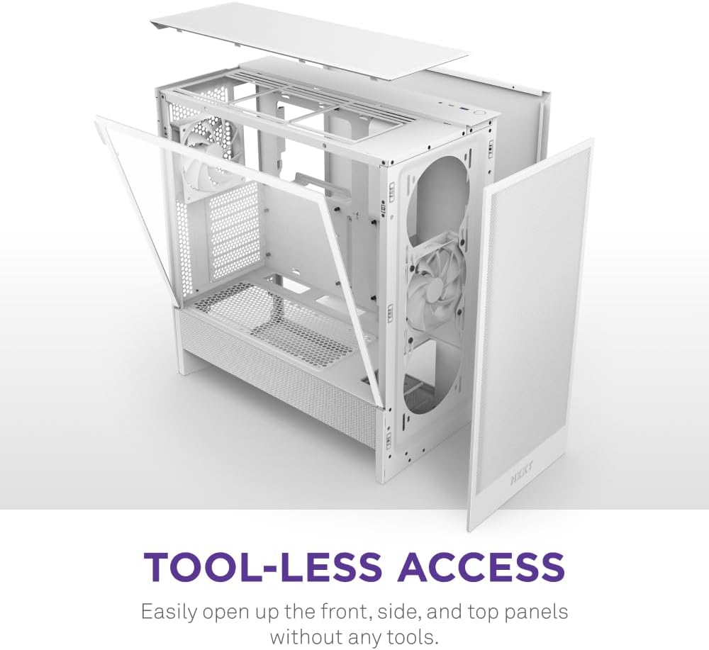 Gabinete ATX NZXT H5 FLOW 2024, Incluye 1 Fans 120mm Blanco, Radiador 280mm Max, Color Blanco