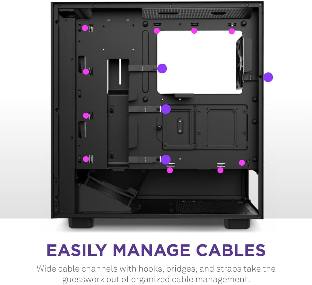 Gabinete ATX NZXT H5 FLOW, Incluye 2 Fans 120mm Negros, Radiador 280mm Max, Color Negro