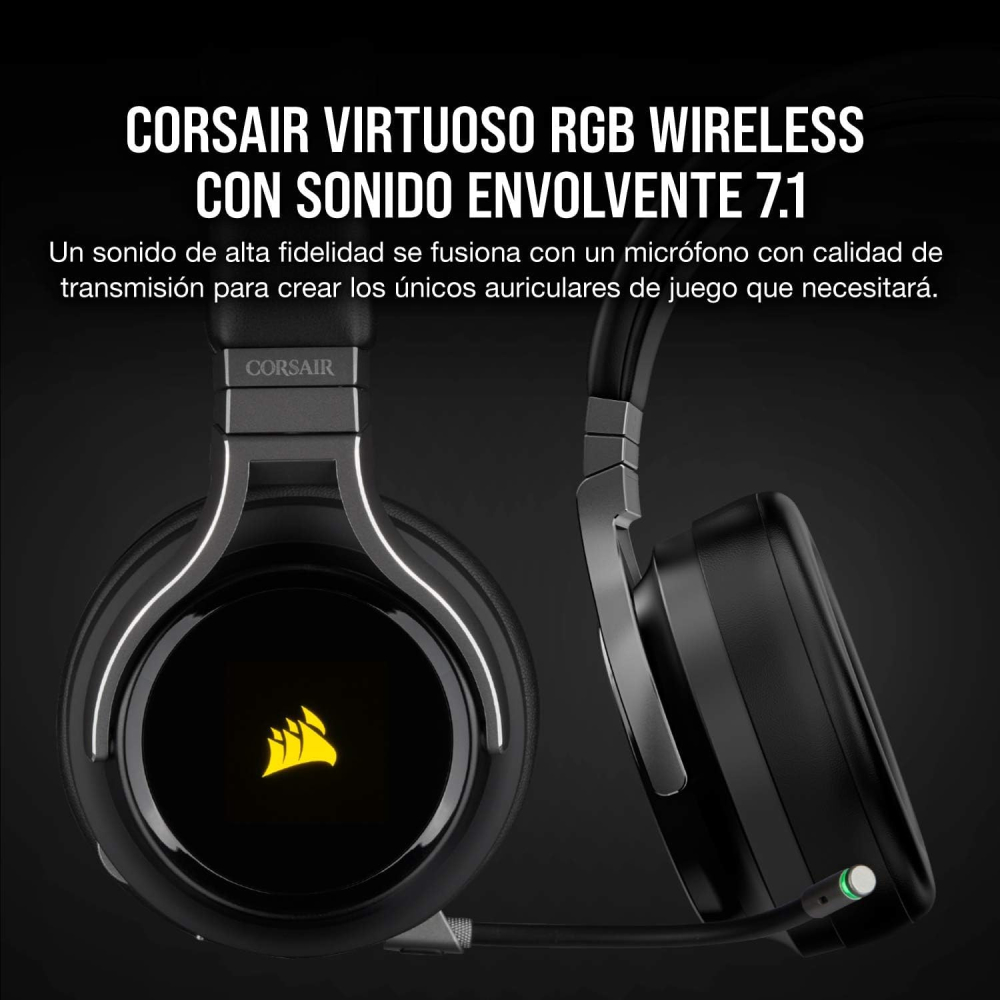 Diadema Inalambrica Corsair Virtuoso RGB Wireless Negros, Compatible con PC, MAC, PS4,PS5 y Nintendo Switch