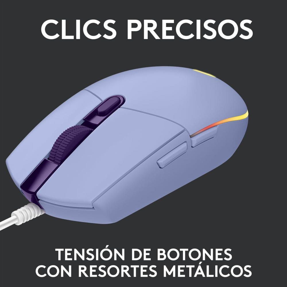 Mouse Gamer Logitech Óptico G203 LightSync, Alámbrico, USB, 8000DPI, Lila. 910-005852
